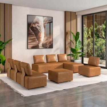 Imagem de Sofá Liphis Sala de Estar Modulado Moderno Pés de Madeira PU Caramelo 