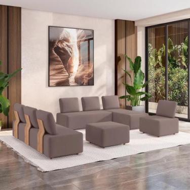 Imagem de Sofá Liphis Sala de Estar Modulado Moderno Pés de Madeira Veludo Rose 