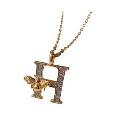 Imagem de Colar Feminino Banhado a Ouro 18k Com Pingente De Abelha E Letra Inici