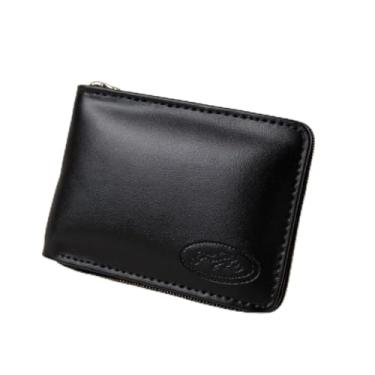 Imagem de Carteira Masculina em Couro PU Preto, Porta Documentos Fecho ziper e Porta Cartões Removível (Preto)