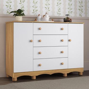 Imagem de Cômoda Infantil 125cm 2 Portas E 4 Gavetas Dengo Multimóveis Mp4440 Madeirado/branco Madeirado/branco