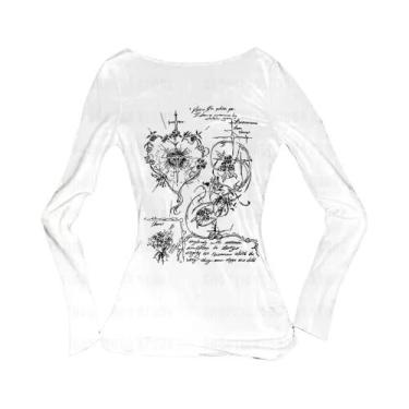Imagem de Camiseta Gráfica Gótica 2K Para Mulheres, Manga Longa, Estilo Vintage 