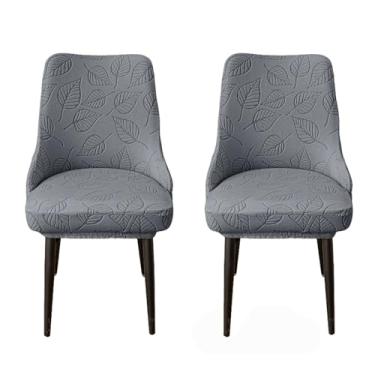 Imagem de Capas para cadeiras de cozinha com encosto alto e braços baixos Capas grossas e curvas para cadeiras de jantar para decoração de sala de estar e jantar,Dark gray,2pcs
