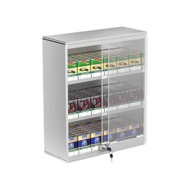 Imagem de Armário de exibição de cigarro com fechadura, rack de armazenamento montado na parede para supermercados, vitrine automática de prateleira de cigarro com economia de espaço (prata, 38,5 x 17)
