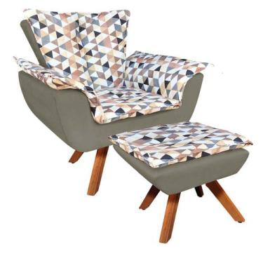 Imagem de Kit 01 Poltrona e 01 Puff Opala Giratório D87 com Suede Base Madeira M