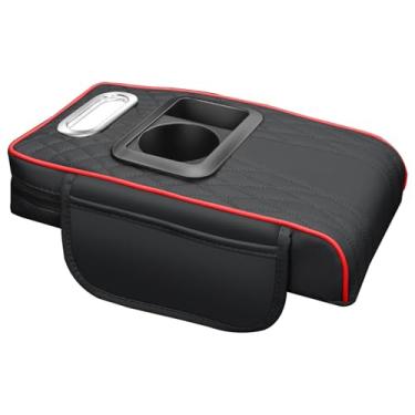 Imagem de Almofada de apoio de braço para carro | Almofada de capa de console central com bolsos de armazenamento - Capa de descanso de braço para carro com suporte de copo, tapete de caixa de apoio de braço