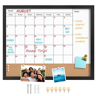 Imagem de Quadro branco apagável a seco para parede, 45 cm x 55 cm, quadro branco apagável a seco, quadro branco e quadro de avisos, quadro de calendário de moldura preta/quadro combo de cortiça (BK-4555-B)