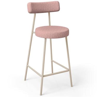 Imagem de Banqueta Baixa Bar Cozinha Sala De Jantar Aço Milão Arena L02 Linho Rosa - Lyam Decor