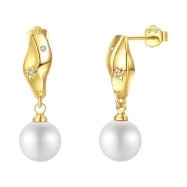 Imagem de Brincos De Argola Em Prata 925 Com Pérola E Estrela Para Mulheres, Bri