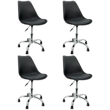Imagem de Kit 4 Cadeiras Leda Office Luisa Saarinen Estofada Base Giratória Cromada - Preta
