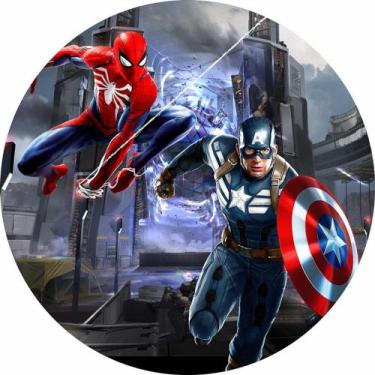 Imagem de Painel Festa Redondo Homem Aranha e Capitão América, Marvel 3d Sublima