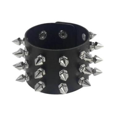 Imagem de Pulseira Unissex De Couro PU Larga Estilo Punk Gótico Rock Com Três Fi