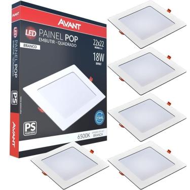 Imagem de Kit 5 Plafon Painel De Led Avant Pop 18w Branco 6500k 1080 Lúmens Quadrado De Embutir 22x22cm Bivolt