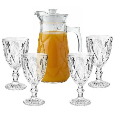 Imagem de Jogo De Taças Diamante Com Jarra 5 Peças Diamond Suco água 340ml 1,8l Em Casa Tem
