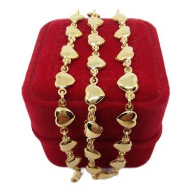 Imagem de Colar Corações 4mm Joias Nobre Banhada a Ouro 45cm, Ouro