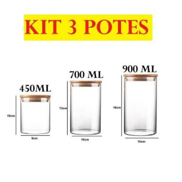 Imagem de Conjunto Com 3 Potes 900mL 700mL E 450mL Acrílico Com Tampa Redondo Pl