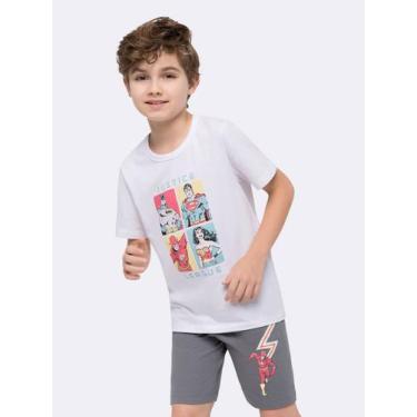 Imagem de Pijama Manga Curta Masculino Infantil Liga da Justiça - Veggi, Branco,