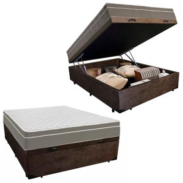 Imagem de Cama Box Baú Casal Suede + Colchão Sereneprime Molas Ensacadas 138x188x69 Marrom