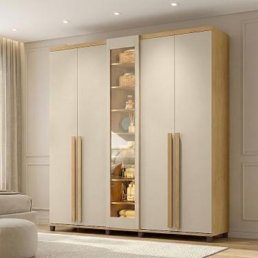 Imagem de Guarda Roupa Austria Reflecta 5 Portas 3 Gavetas Cabideiro Prateleiras Quarto - Cinamomo/off-white