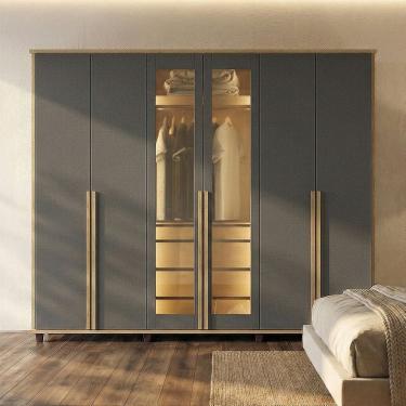 Imagem de Guarda Roupa Belgica Reflecta 6 Portas Com Vidro 3 Gavetas Cabideiro Nichos Casal - Cinamomo/grafite