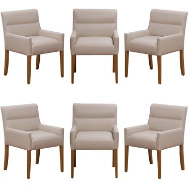 Imagem de Kit 6 Cadeiras Para Mesa De Jantar Angel Base Madeira Corano Bege - Nexta Casa