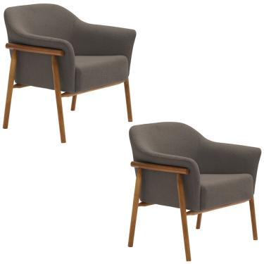 Imagem de Kit 02 Poltronas Luna Base Madeira Bouclé Marrom - Nexta Casa