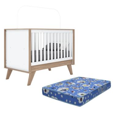 Imagem de Berço Americano Mini Cama Confete MDF MDP com Colchão Incluso Branco Jequitibá