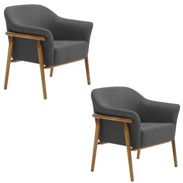 Imagem de Kit 02 Poltronas Luna Base Madeira Poliéster Grafite - Nexta Casa