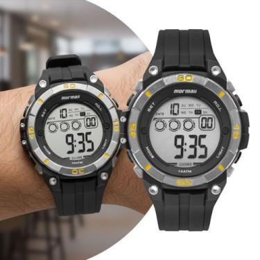 Imagem de Relógio Masculino Digital de Pulso Preto e Amarelo com Pulseira de Sil