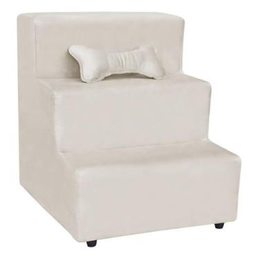 Imagem de Escada Escadinha Para Pet 3 Degraus Com Osso Cor Bege Veludo Liberty M