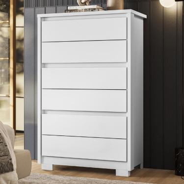 Imagem de Cômoda Quarto 79cm 6 Gavetas Ayron Branco A02 - Mpozenato