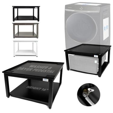 Imagem de Pedestais para lavadora e secadora – Plataforma de aço preto de 68,5 cm com 40,6 cm de altura – Suporta 362 kg, proteção contra vazamento, bandeja e mangueira de drenagem, configuração rápida e fácil
