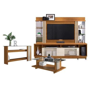 Imagem de Estante Home Theater com Rodízios e Aparador com Mesa de Centro Frizz Gold Naturale Off White – Madetec