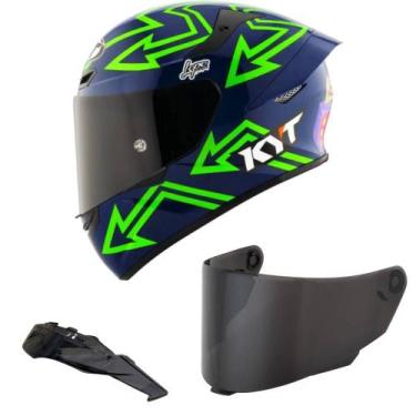Imagem de Capacete KYT TT Course Manzi Azul e Verde Mais Viseira Fumê e Spoiler 