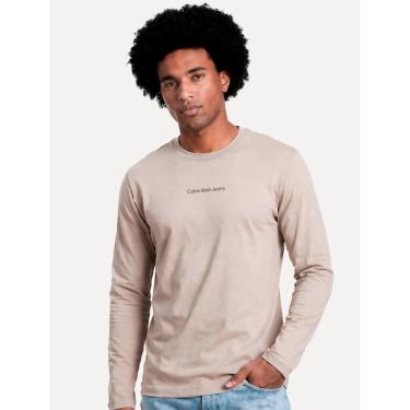 Imagem de Camiseta Calvin Klein Jeans Masculina Manga Longa Institutional Cáqui Claro-Masculino