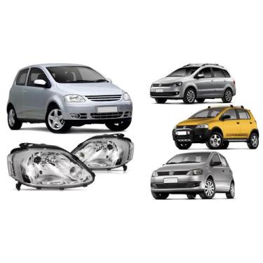 Imagem de Par farol vw fox 2008 a 2009 foco simples mascara cromado - AUTOMOTIVE