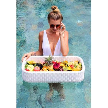 Imagem de Bandeja flutuante para piscina, mesa e bar, boias de piscina para adultos, spas e festas na piscina - Bandeja flutuante para servir bebidas na piscina, brunch flutuante, comida na água - branca