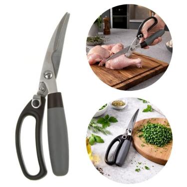 Imagem de Tesoura de Cozinha Multifuncional para Frango e Ervas em Aço Inoxidável com Capa Protetora Cinza Baker