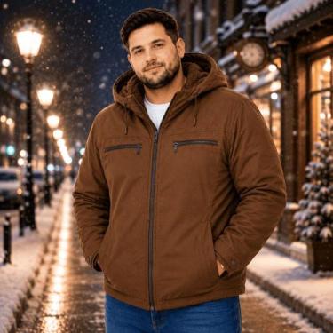 Imagem de Jaqueta Masculina Sarja Plus Size Peluciada Inverno Blusa De Frio Forr