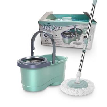 Imagem de Vassoura Mop Giratório Cesto Em Inox Verde com Refil - Casa Prestige