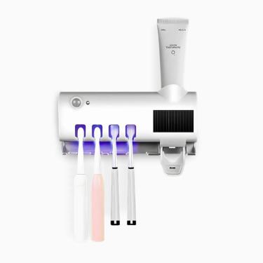 Imagem de Suporte para Escova de Dentes Utimix com Esterilizador UV Dispenser Automático de Creme Dental Fixação Parede 4 Escovas