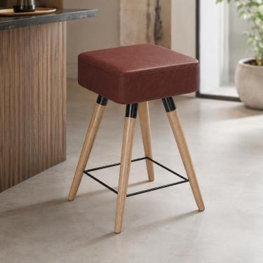Imagem de Banco Baixo Rio 50cm Telha Madeira Eucalipto Couríssimo Marrom Salaone 32CM
