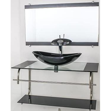 Imagem de GABINETE DE VIDRO PARA BANHEIRO INOX 80CM CUBA OVAL PRETO
