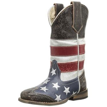 Imagem de Roper Bota ocidental americana de bico quadrado (bebê/criança pequena), Vermelho/branco/azul/marrom, 13 Little Kid