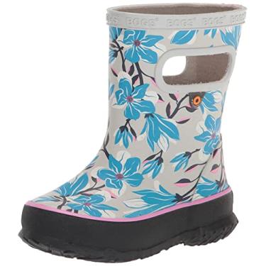 Imagem de BOGS Bota de chuva infantil unissex de borracha impermeável Skipper, Impressão de magnólia - Ostra, 5 Big Kid