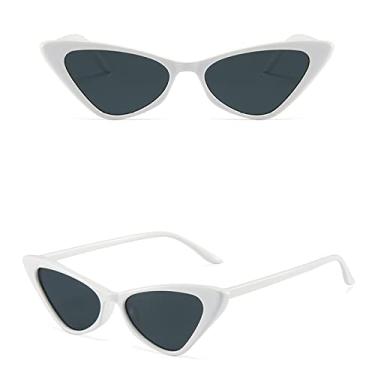 Imagem de Pequenos Óculos de Sol Cateye Feminino Óculos Feminino/Homem Retro Óculos Feminino Espelho UV400 Gafas De Sol Mujer, Branco Cinza, Livre de Pano e Bolsa