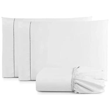 Imagem de Jogo De Lençol Cama Box Casal 3 Peças Percal 400 Fios Toque Macio Branco