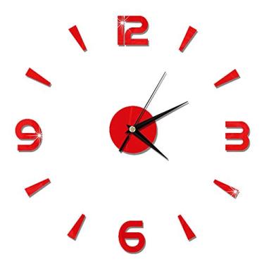 Imagem de Relógio de parede ZPSHYD, relógio de parede faça você mesmo 1 mm acrílico espelho sem moldura relógio de parede faça você mesmo parede moderno home office decoração de quarto adesivo de relógio de parede (vermelho)