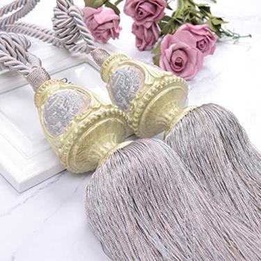 Imagem de 2 peças cortina de bola pendurada borlas de cortina tiebacks ataduras acessórios de cortina, cinza