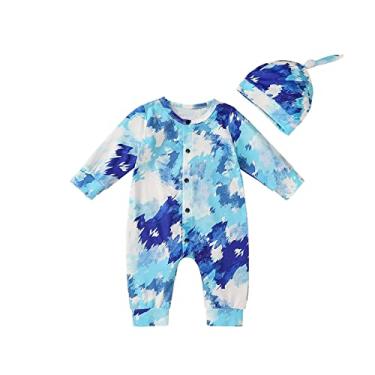 Imagem de Macacão de manga comprida com estampa tie dye de patchwork para bebês recém-nascidos (azul celeste, 12 a 18 meses)